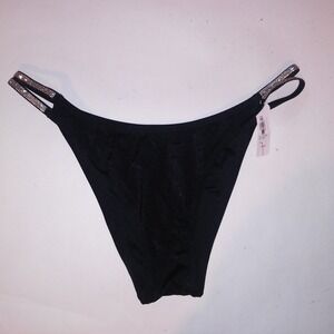 Victoria Secret Swim Bikini Bottom XL Black Double Shine Strap Brazilian Bling